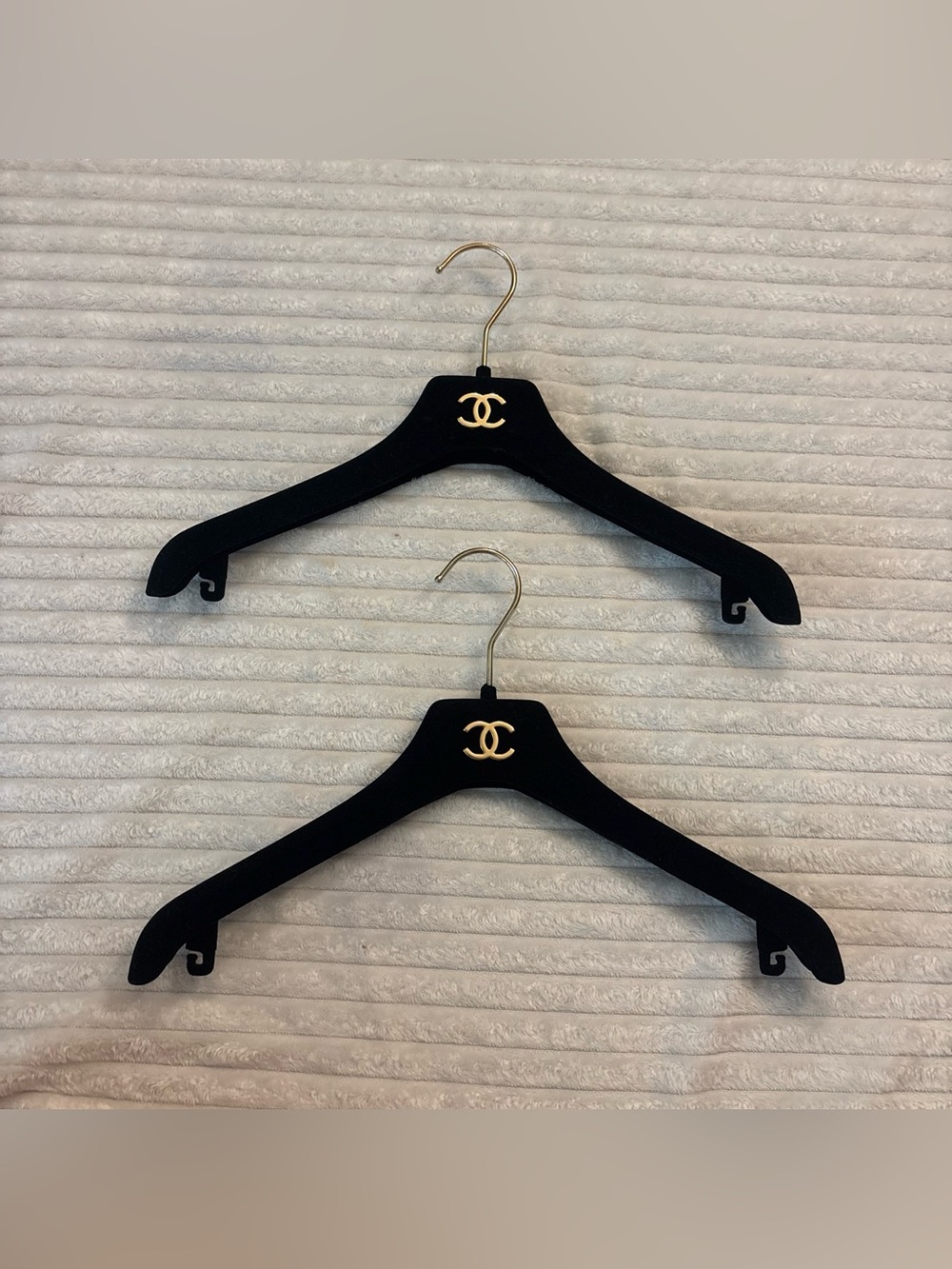 CHANEL Black Velvet Hangers with Gold CC Logo - Set of 2